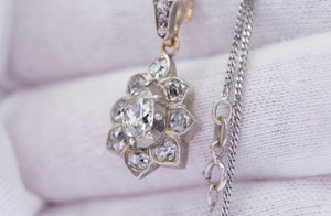 ANTIQUE PEAR CUT DIAMOND PENDANT IN SILVER AND GOLD - SinCityFinds Jewelry