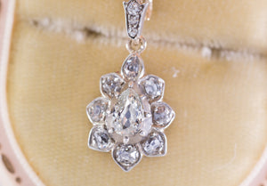 ANTIQUE PEAR CUT DIAMOND PENDANT IN SILVER AND GOLD - SinCityFinds Jewelry