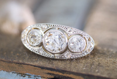 1.69CTW OLD EUROPEAN CUT THREE STONE DIAMOND RING - SinCityFinds Jewelry