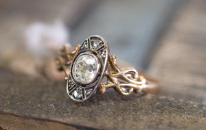 ANTIQUE  OLD MINE OVAL CUT  AND ROSE CUT DIAMOND RING - SinCityFinds Jewelry