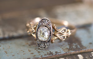 ANTIQUE  OLD MINE OVAL CUT  AND ROSE CUT DIAMOND RING - SinCityFinds Jewelry