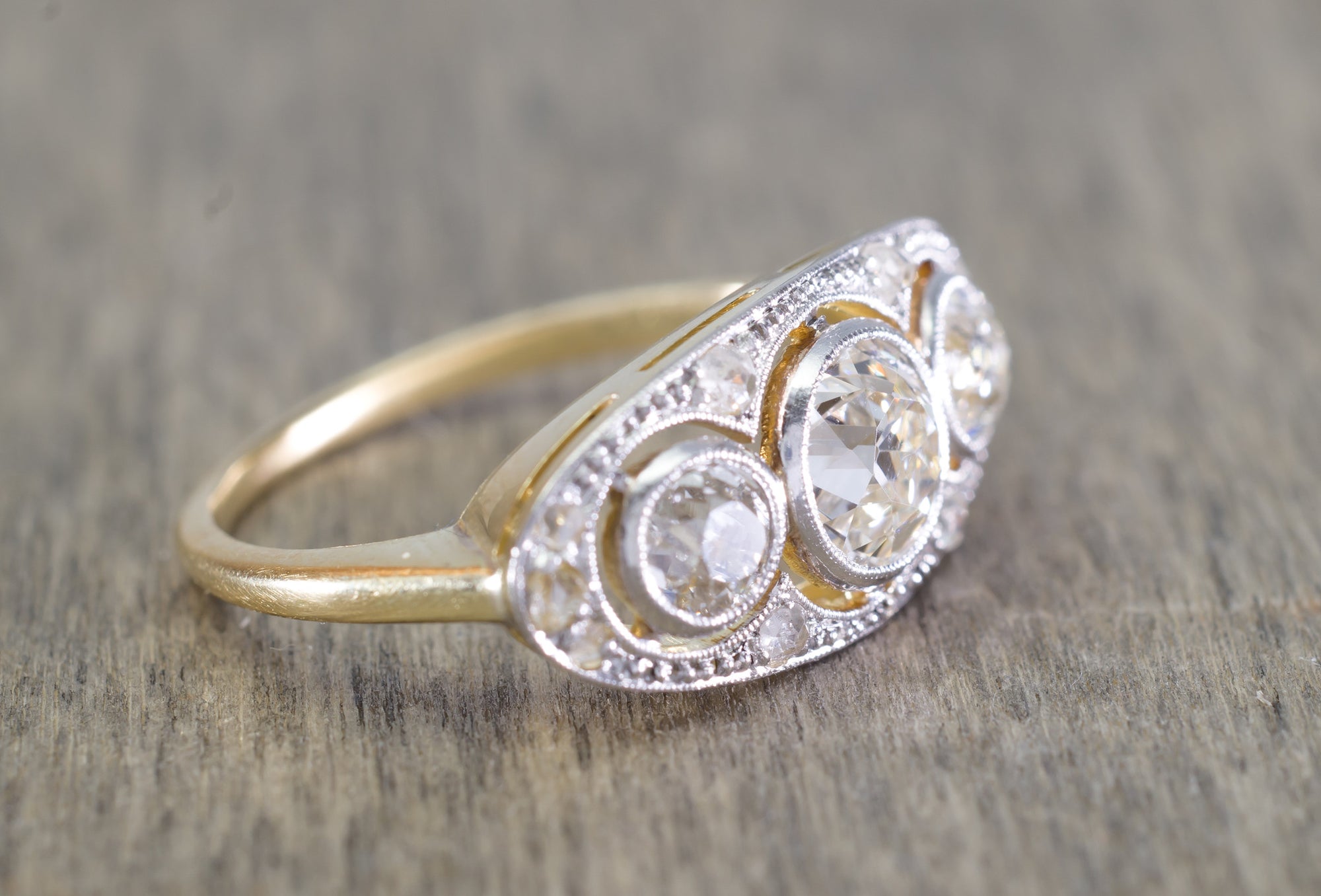 1.69CTW OLD EUROPEAN CUT THREE STONE DIAMOND RING - SinCityFinds Jewelry