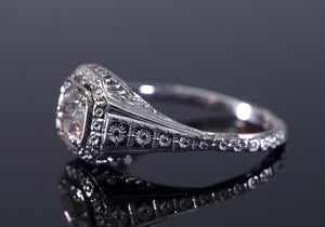 ART DECO SIGNED WHITE ROSE SOLITAIRE WITH ROSE CUT DIAMOND CENTER - SinCityFinds Jewelry