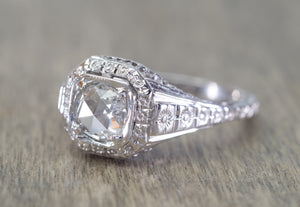 ART DECO SIGNED WHITE ROSE SOLITAIRE WITH ROSE CUT DIAMOND CENTER - SinCityFinds Jewelry