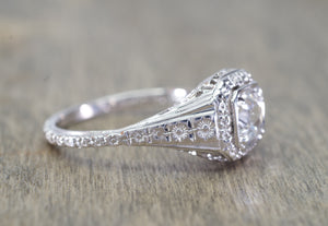 ART DECO SIGNED WHITE ROSE SOLITAIRE WITH ROSE CUT DIAMOND CENTER - SinCityFinds Jewelry