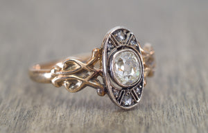 ANTIQUE  OLD MINE OVAL CUT  AND ROSE CUT DIAMOND RING - SinCityFinds Jewelry