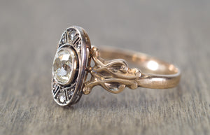 ANTIQUE  OLD MINE OVAL CUT  AND ROSE CUT DIAMOND RING - SinCityFinds Jewelry