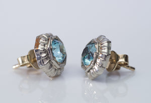 1.50CTW VINTAGE BLUE ZIRCON STUD EARRINGS - SinCityFinds Jewelry