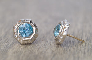 1.50CTW VINTAGE BLUE ZIRCON STUD EARRINGS - SinCityFinds Jewelry