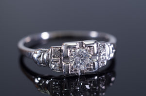 0.28CWT VINTAGE 18K WHITE GOLD DIAMOND RING SIGNED TRAUB ORANGE BLOSSOM - SinCityFinds Jewelry