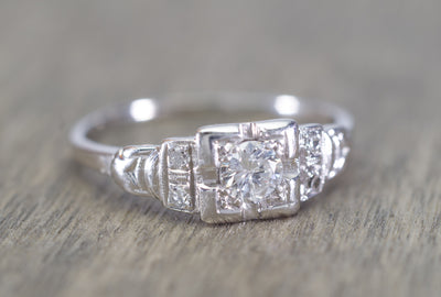 0.28CWT VINTAGE 18K WHITE GOLD DIAMOND RING SIGNED TRAUB ORANGE BLOSSOM - SinCityFinds Jewelry