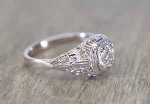 0.36CT OLD EUROPEAN CUT DIAMOND SOLITAIRE IN ART DECO VINTAGE SETTING - SinCityFinds Jewelry