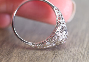 0.36CT OLD EUROPEAN CUT DIAMOND SOLITAIRE IN ART DECO VINTAGE SETTING - SinCityFinds Jewelry