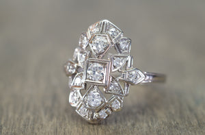 0.40CTW ART DECO TRANSITIONAL CUT DIAMOND SHIELD STYLE RING - SinCityFinds Jewelry