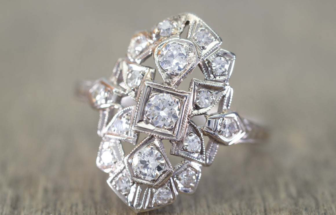 0.40CTW ART DECO TRANSITIONAL CUT DIAMOND SHIELD STYLE RING - SinCityFinds Jewelry