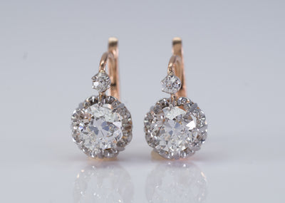 2.31CTW OLD EUROPEAN CUT FRENCH DIAMOND EARRINGS - SinCityFinds Jewelry