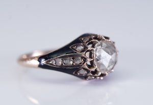 ANTIQUE ROSE CUT DIAMOND IN ENAMELED GOLD SETTING - SinCityFinds Jewelry