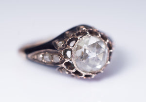 ANTIQUE ROSE CUT DIAMOND IN ENAMELED GOLD SETTING - SinCityFinds Jewelry