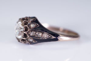 ANTIQUE ROSE CUT DIAMOND IN ENAMELED GOLD SETTING - SinCityFinds Jewelry