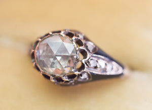 ANTIQUE ROSE CUT DIAMOND IN ENAMELED GOLD SETTING - SinCityFinds Jewelry