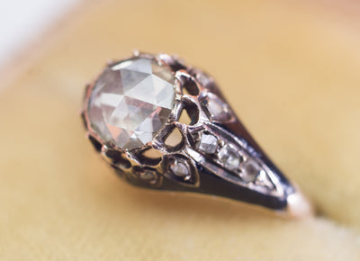 ANTIQUE ROSE CUT DIAMOND IN ENAMELED GOLD SETTING - SinCityFinds Jewelry