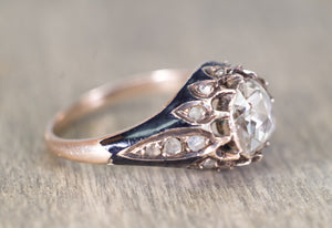 ANTIQUE ROSE CUT DIAMOND IN ENAMELED GOLD SETTING - SinCityFinds Jewelry