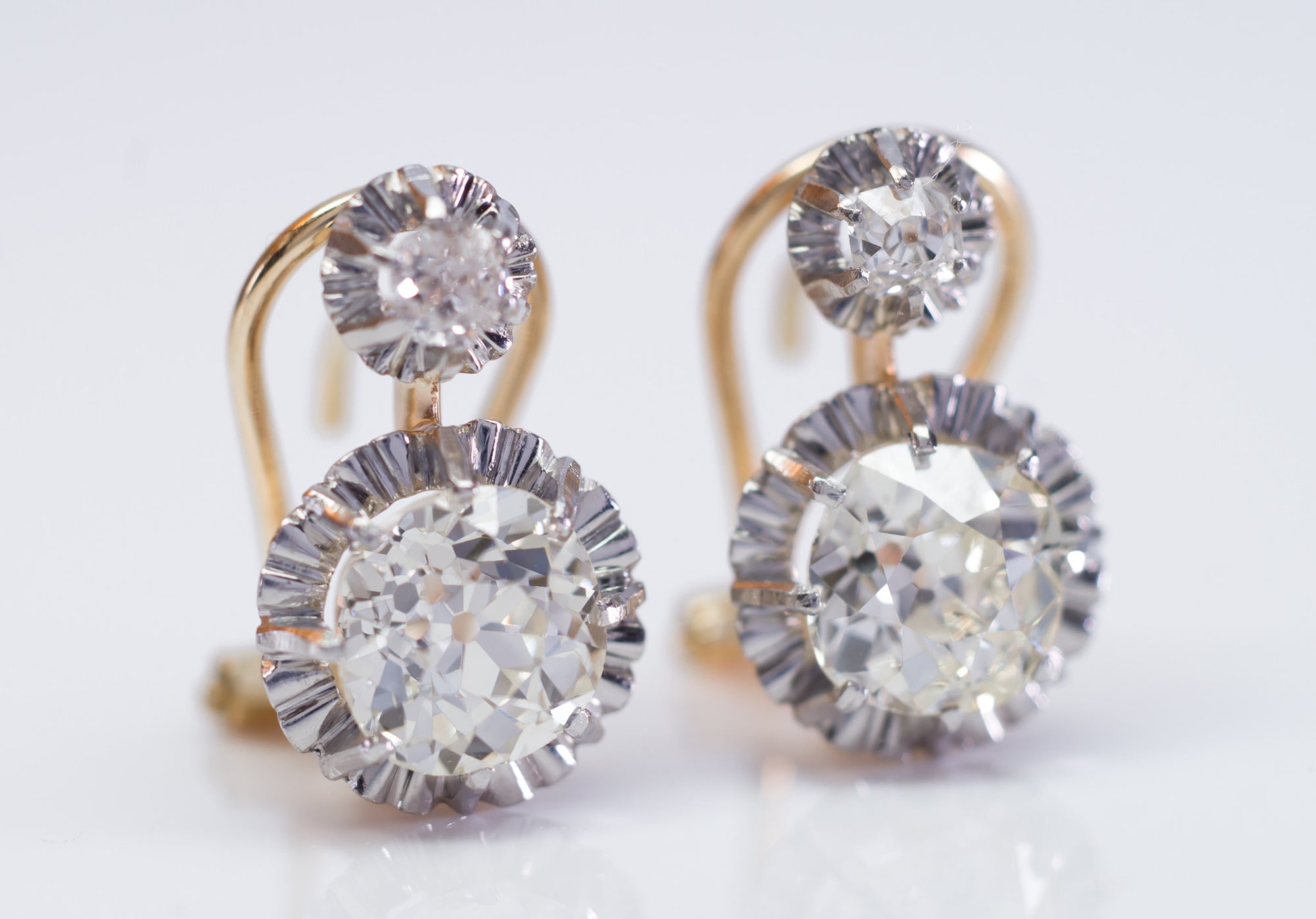2.49CTW PLATINUM AND GOLD VINTAGE OLD CUT DIAMOND EARRINGS - SinCityFinds Jewelry
