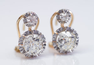 2.49CTW PLATINUM AND GOLD VINTAGE OLD CUT DIAMOND EARRINGS - SinCityFinds Jewelry