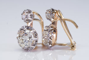 2.49CTW PLATINUM AND GOLD VINTAGE OLD CUT DIAMOND EARRINGS - SinCityFinds Jewelry