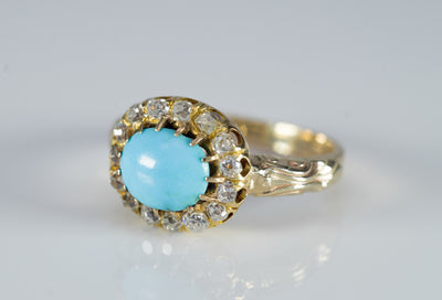 ANTIQUE TURQUOISE AND OLD MINE CUT DIAMOND RING CONVERSION - SinCityFinds Jewelry