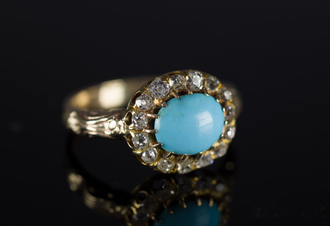 ANTIQUE TURQUOISE AND OLD MINE CUT DIAMOND RING CONVERSION - SinCityFinds Jewelry