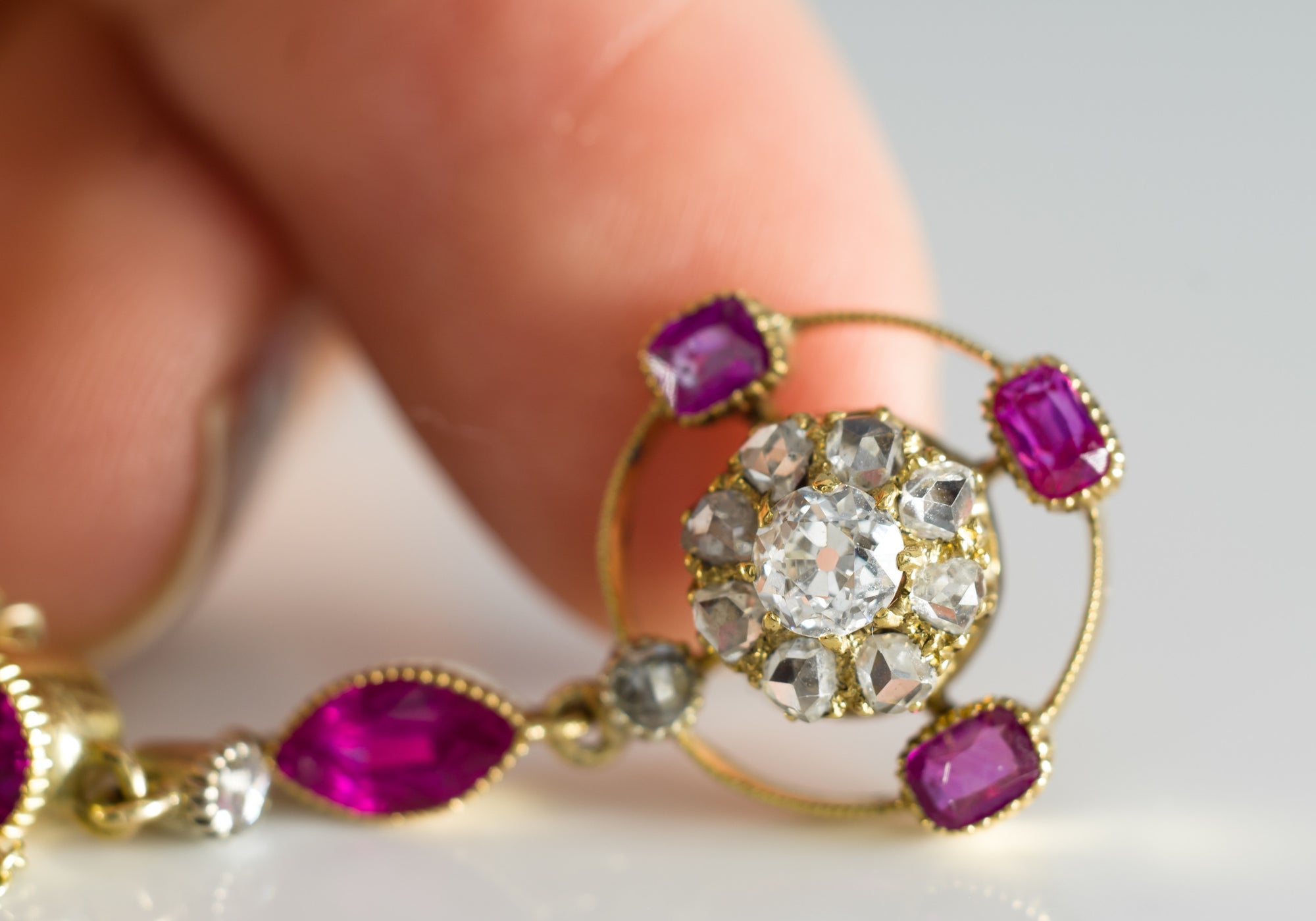 ANTIQUE RUBY AND DIAMOND NECKLACE IN YELLOW GOLD - SinCityFinds Jewelry