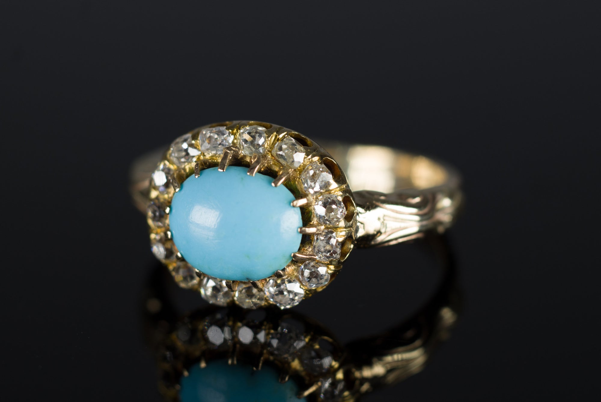 ANTIQUE TURQUOISE AND OLD MINE CUT DIAMOND RING CONVERSION - SinCityFinds Jewelry