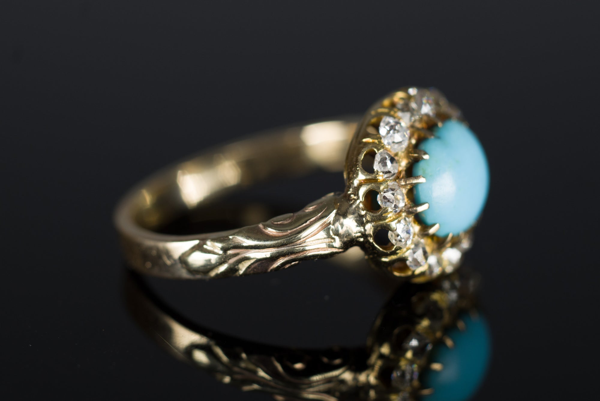 ANTIQUE TURQUOISE AND OLD MINE CUT DIAMOND RING CONVERSION - SinCityFinds Jewelry