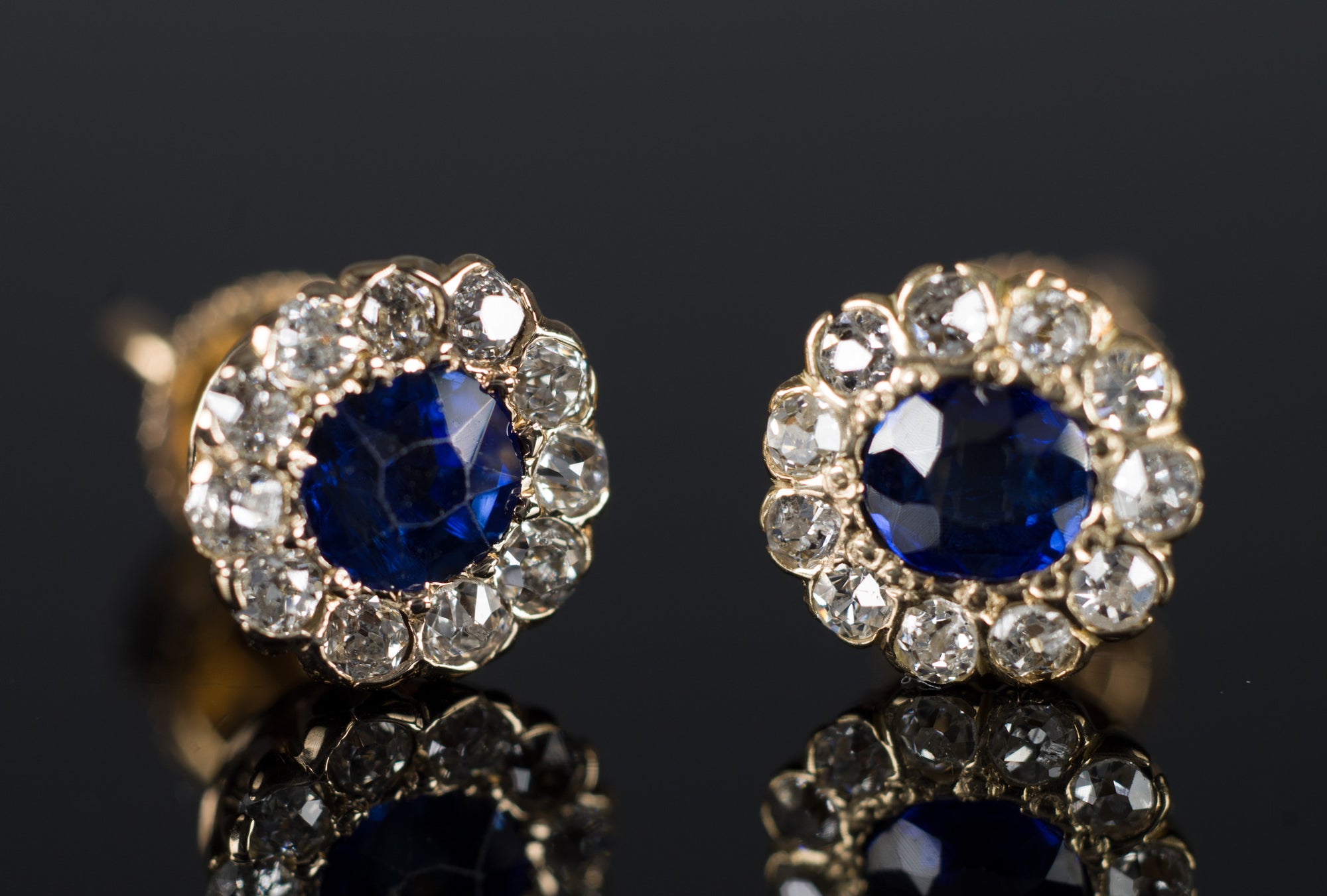 ANTIQUE NATURAL SAPPHIRE AND OLD CUT DIAMOND EARRINGS - SinCityFinds Jewelry