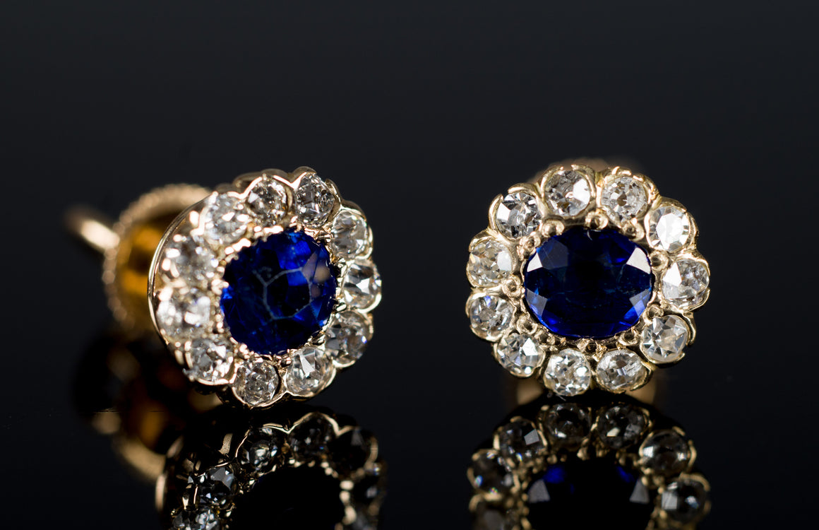 ANTIQUE NATURAL SAPPHIRE AND OLD CUT DIAMOND EARRINGS - SinCityFinds Jewelry