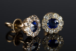 ANTIQUE NATURAL SAPPHIRE AND OLD CUT DIAMOND EARRINGS - SinCityFinds Jewelry