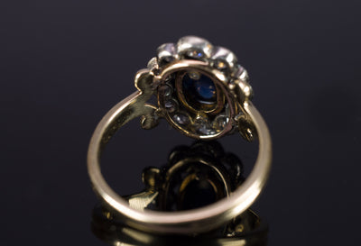 2.35CTW ANTIQUE SAPPHIRE AND OLD CUT DIAMOND HALO RING CONVERSION - SinCityFinds Jewelry