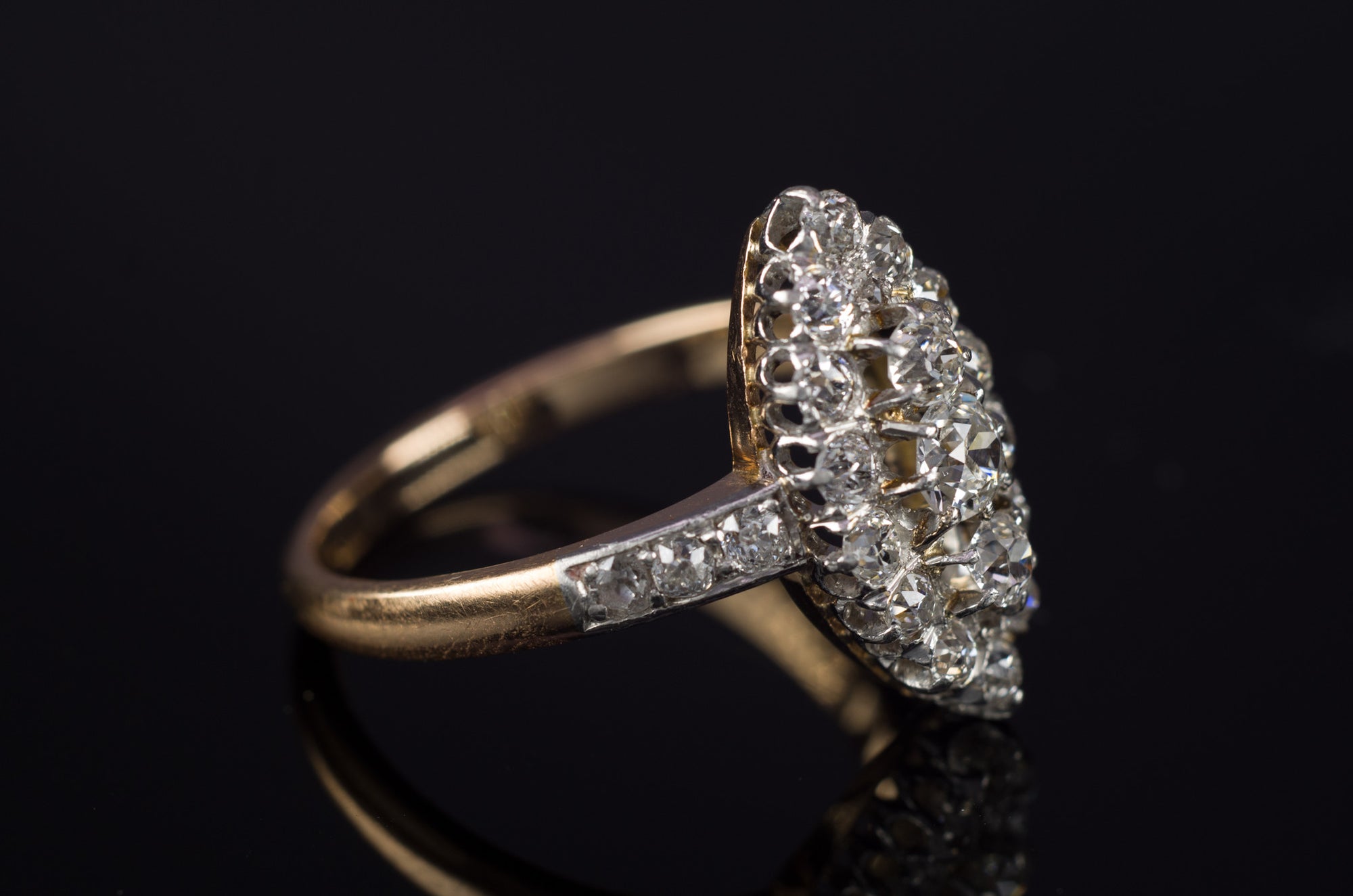 1CTW  ANTIQUE PLATINUM AND GOLD FRENCH NAVETTE DIAMOND RING - SinCityFinds Jewelry