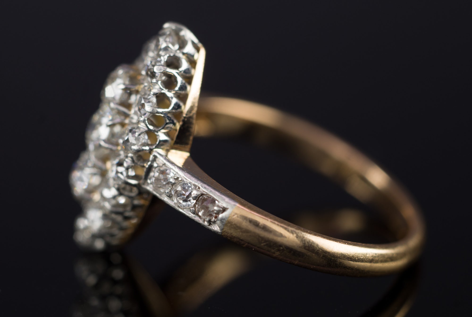 1CTW  ANTIQUE PLATINUM AND GOLD FRENCH NAVETTE DIAMOND RING - SinCityFinds Jewelry