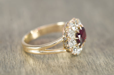 GARNET AND OLD CUT DIAMOND HALO CONVERSION RING - SinCityFinds Jewelry
