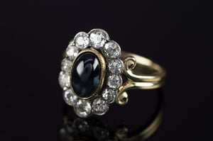 2.35CTW ANTIQUE SAPPHIRE AND OLD CUT DIAMOND HALO RING CONVERSION - SinCityFinds Jewelry