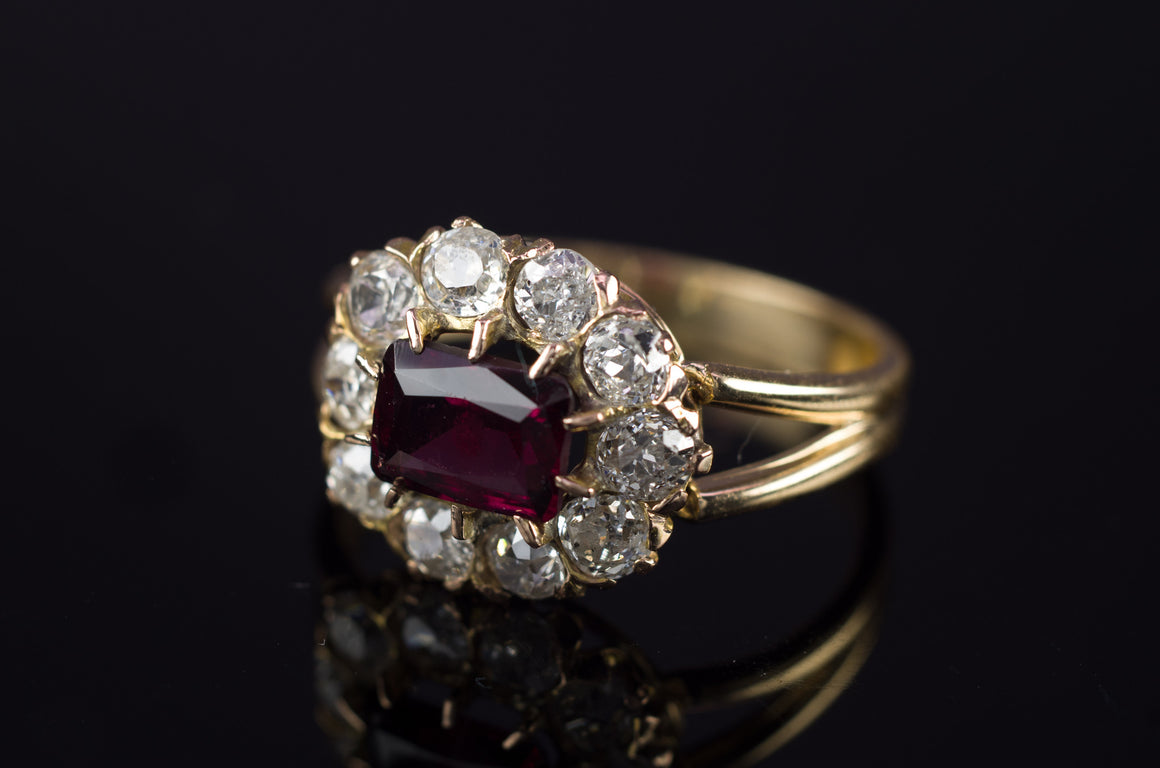 GARNET AND OLD CUT DIAMOND HALO CONVERSION RING - SinCityFinds Jewelry