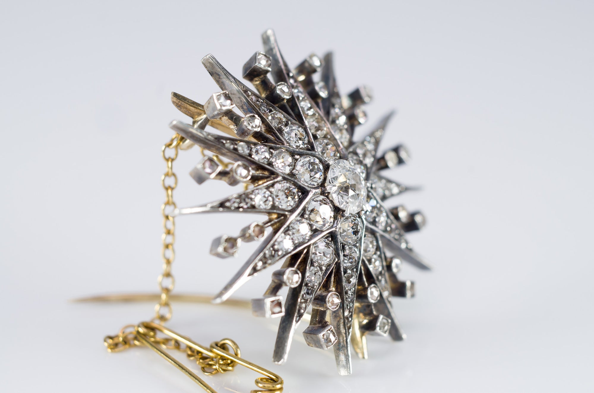 ANTIQUE MIXED OLD CUT DIAMONDS VICTORIAN STAR BROOCH - SinCityFinds Jewelry