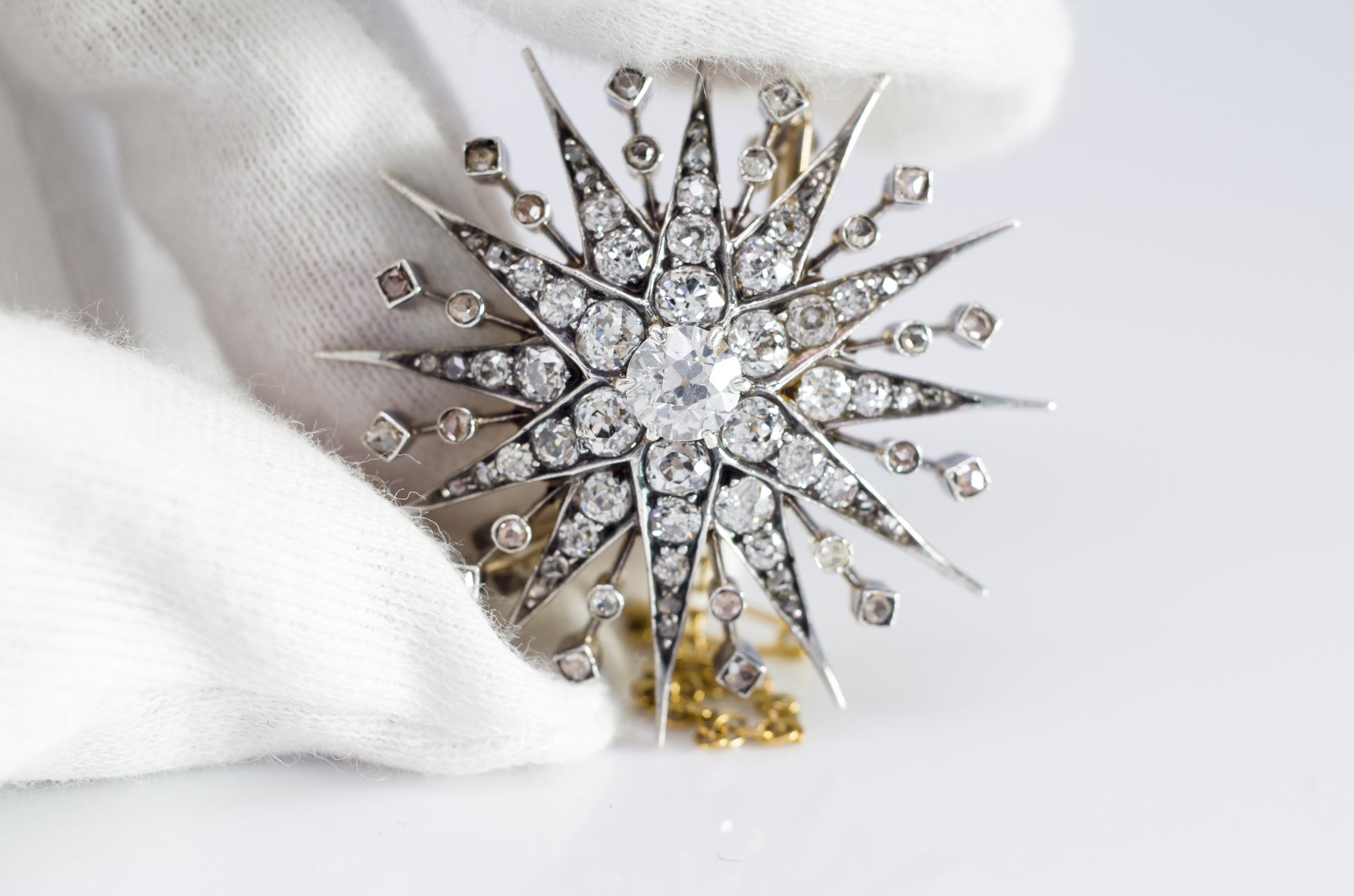 ANTIQUE MIXED OLD CUT DIAMONDS VICTORIAN STAR BROOCH - SinCityFinds Jewelry