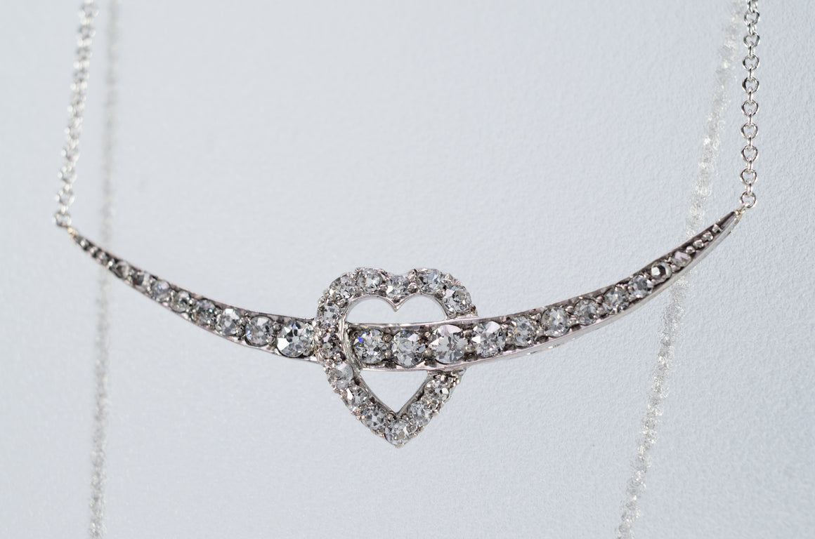 0.70CTW ANTIQUE DIAMOND CRESCENT / HEART NECKLACE CONVERSION - SinCityFinds Jewelry