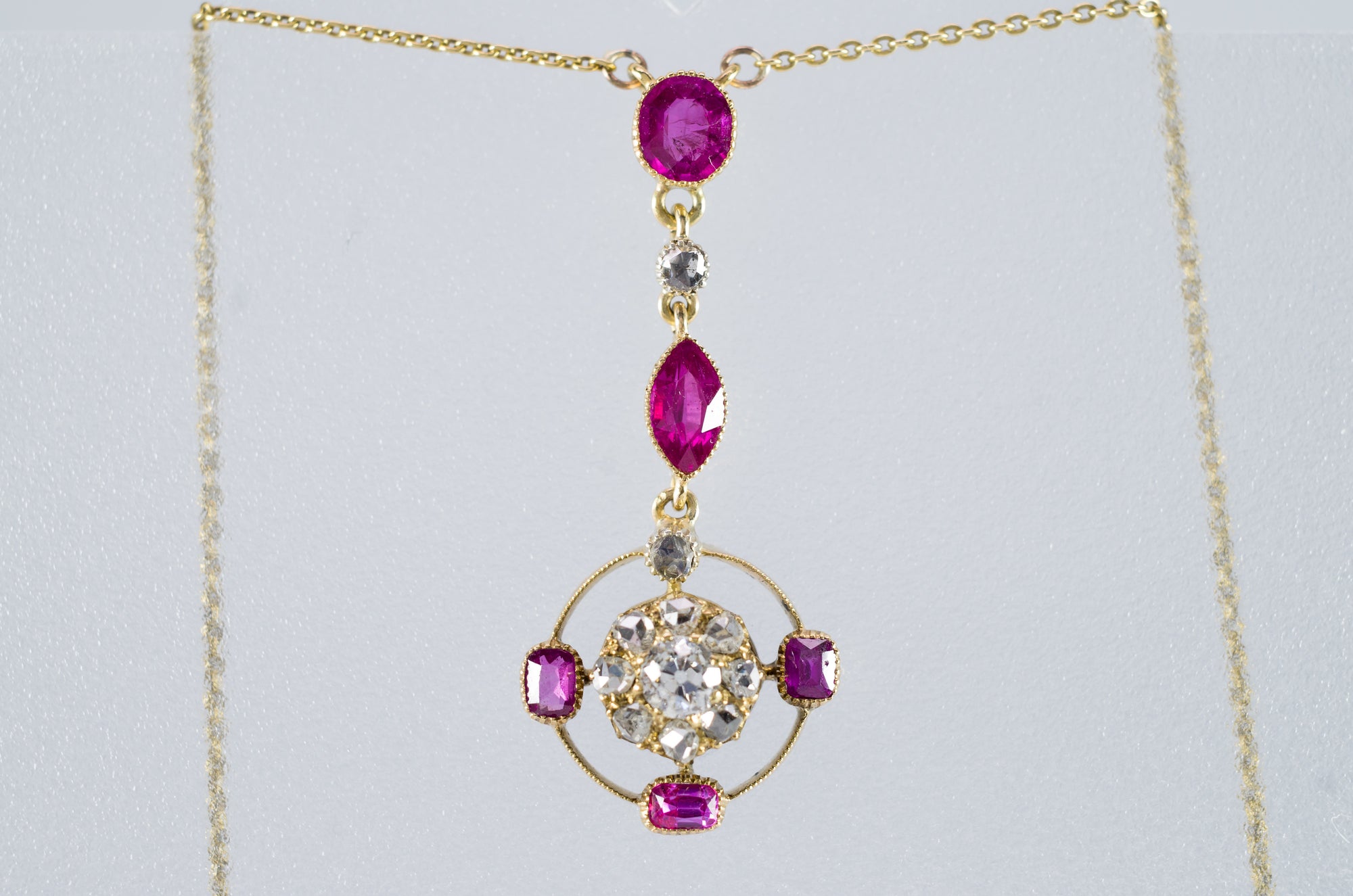 ANTIQUE RUBY AND DIAMOND NECKLACE IN YELLOW GOLD - SinCityFinds Jewelry