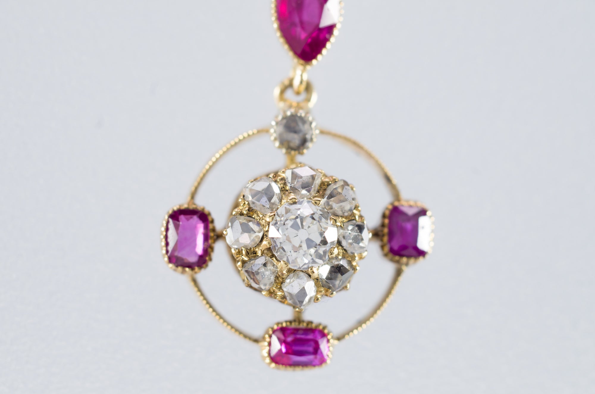 ANTIQUE RUBY AND DIAMOND NECKLACE IN YELLOW GOLD - SinCityFinds Jewelry