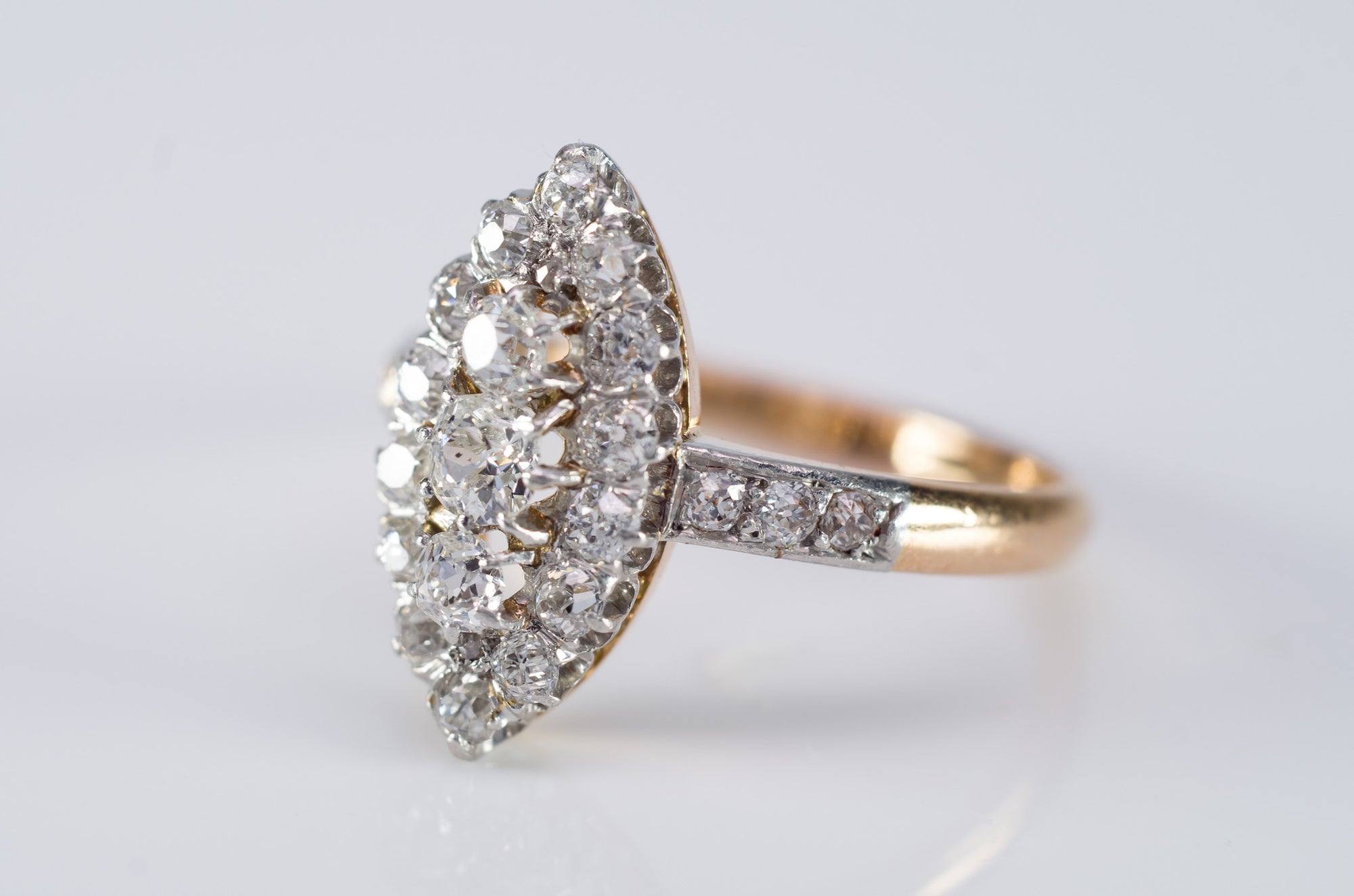 1CTW  ANTIQUE PLATINUM AND GOLD FRENCH NAVETTE DIAMOND RING - SinCityFinds Jewelry