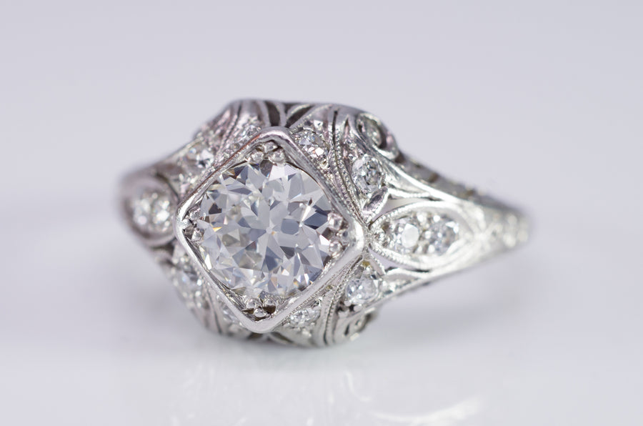 0.96CTW ART DECO PLATINUM DIAMOND RING - SinCityFinds Jewelry